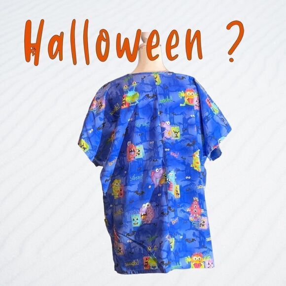 Halloween Cute Trick or Treat Monsters Unisex Scrub Top Plus Size - Picture 3 of 3